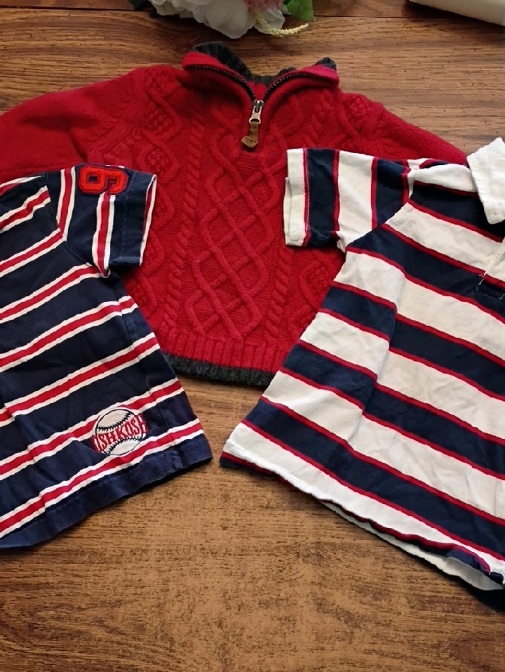 ❤️Vintage 2T OshKosh B'gosh Red Cable-Knit Half-Zip Sweater with Contrast Trim